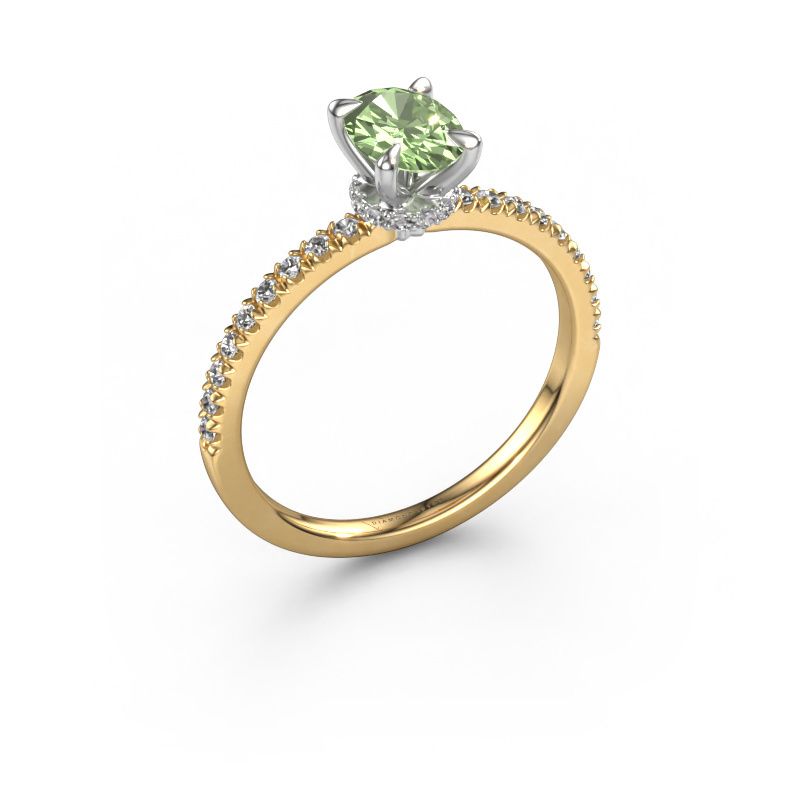 Engagement ring Crystal OVL 4 585 gold green lab grown diamond 7x5 mm