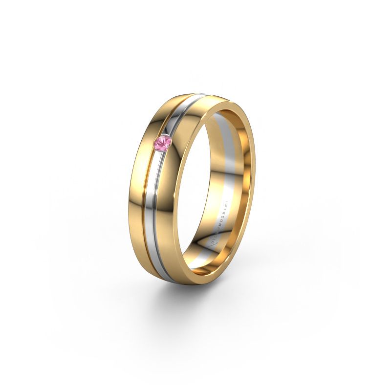 Wedding ring WH0420L25X 585 gold pink sapphire ±5x1.5 mm