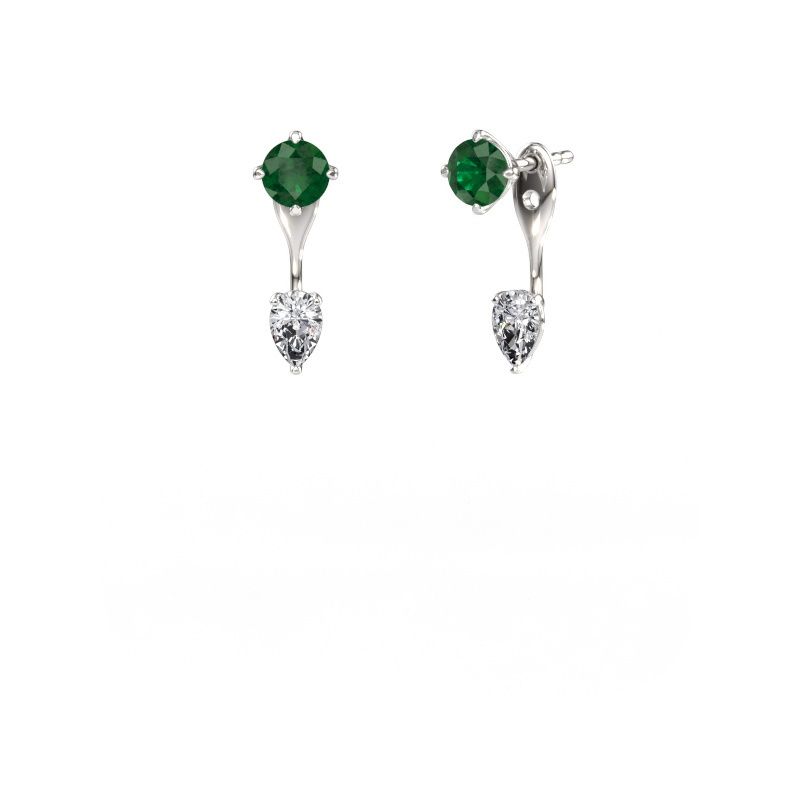 Pendants d'oreilles Kate RND-PER 950 platine emeraude 5 mm