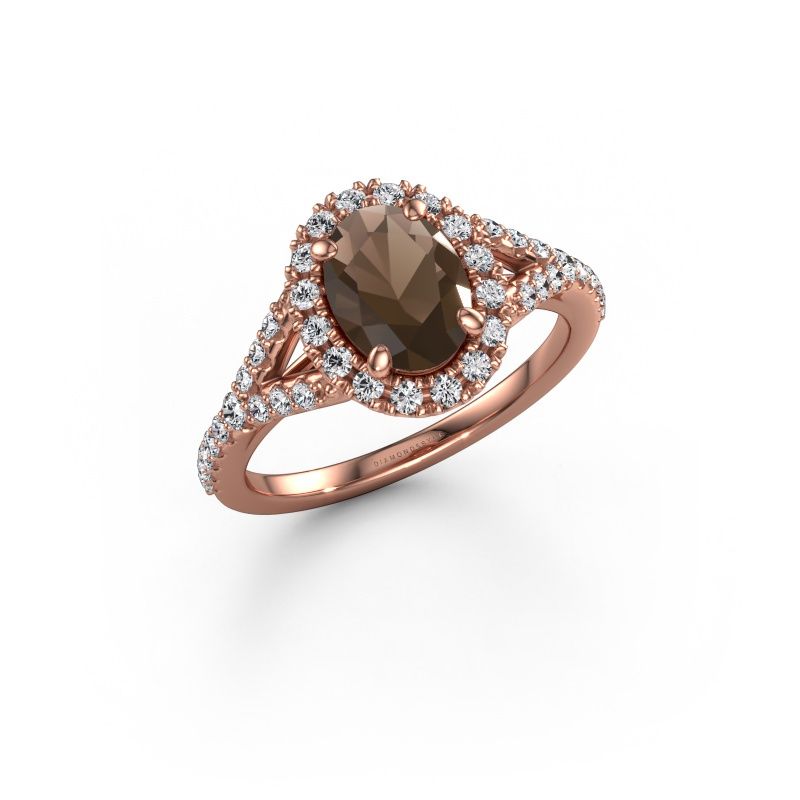 Bague de fiançailles Kimber OVL 585 or rose quartz fumé 8x6 mm