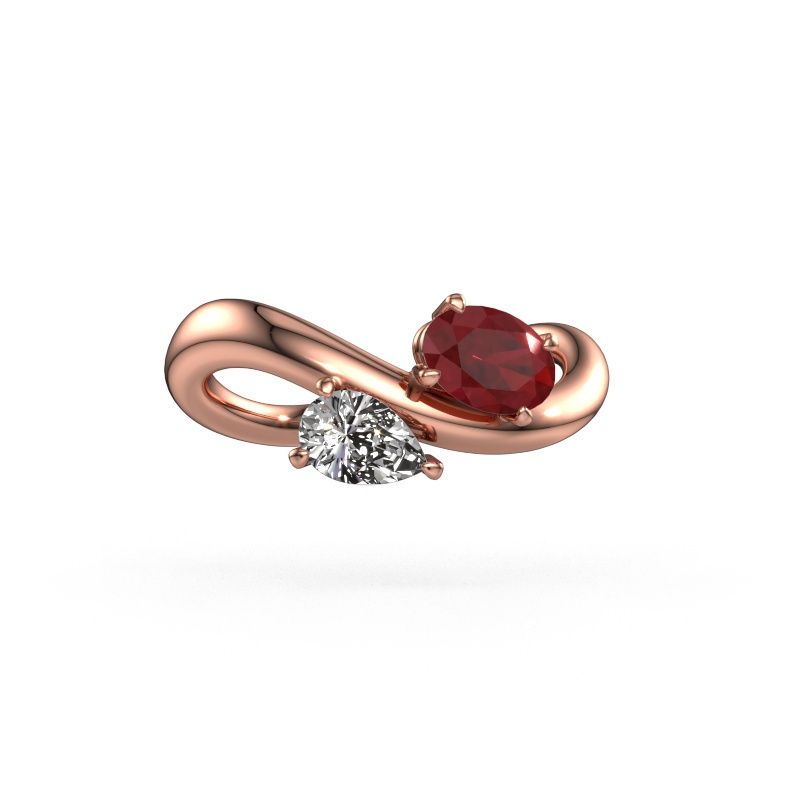 Verlovingsring Chloe OVL-PER 585 rosé goud robijn 6.5x4.5 mm
