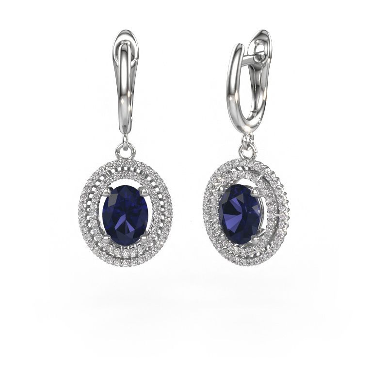Pendants d'oreilles Karren 585 or blanc saphir 8x6 mm