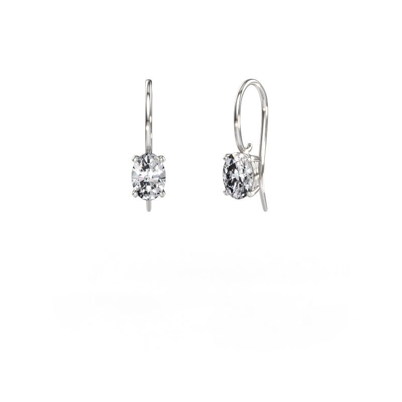 Pendants d'oreilles Cleo OVL 585 or blanc zircone 7x5 mm