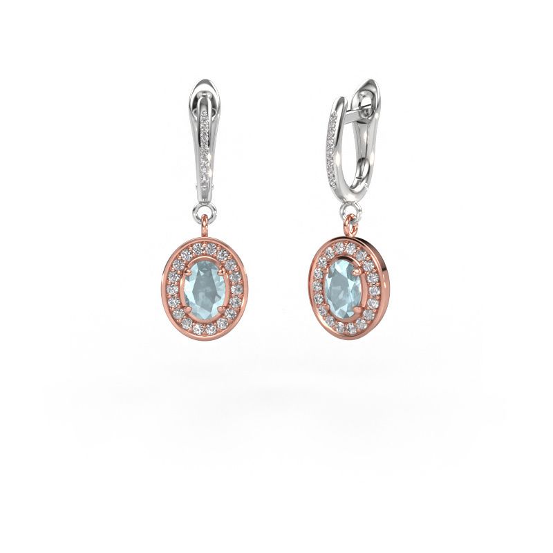 Drop earrings Layne 2 585 rose gold aquamarine 7x5 mm