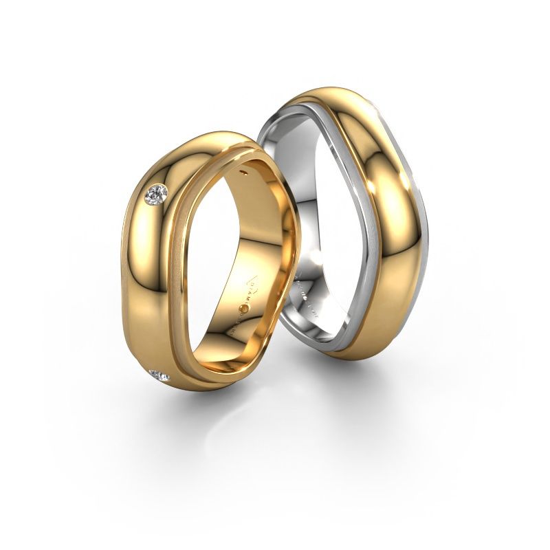 Wedding rings set WH2050LM26DP ±6x2.4 mm 14 Carat white gold diamond 0.03 crt