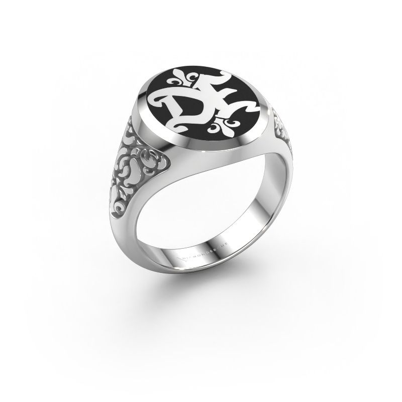 Monogram ring Brian Emaille 585 white gold black enamel