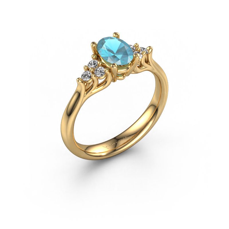 Bague de fiançailles Monika OVL 585 or jaune topaze bleue 7x5 mm