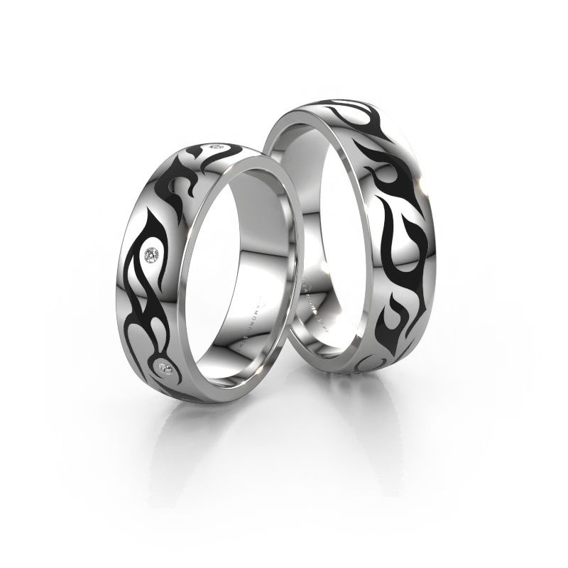 Wedding rings set WH3050LM26BP ±0.24x0.08 in 14 Carat white gold diamond 0.008 crt