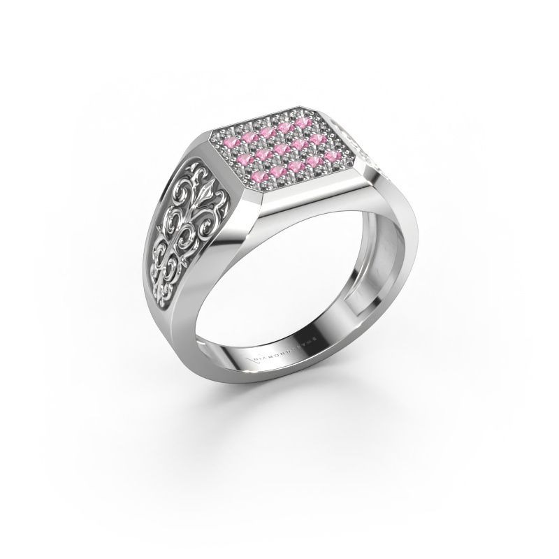 Heren ring Amir 585 witgoud roze saffier 1.4 mm