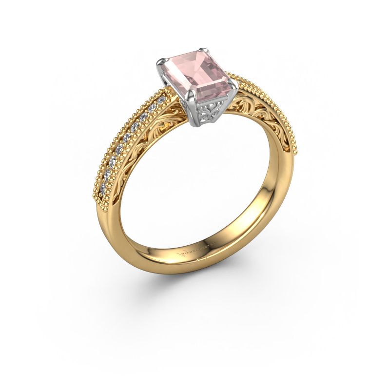Engagement ring Shonta EME 585 gold morganite champagne 7x5 mm