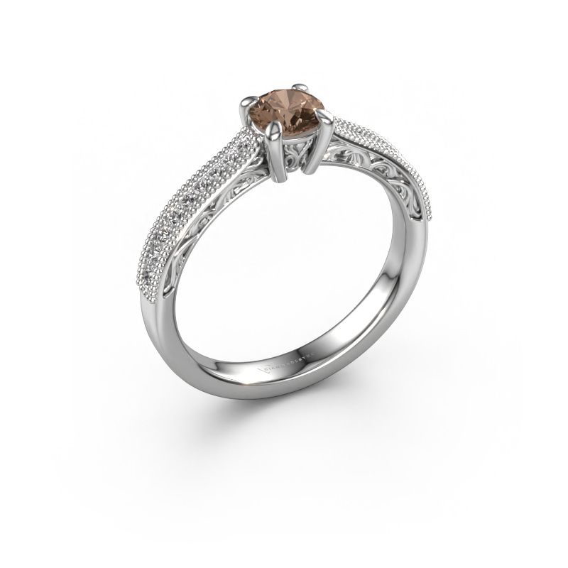 Bague de fiançailles Shonta RND 585 or blanc diamant brun 0.534 crt