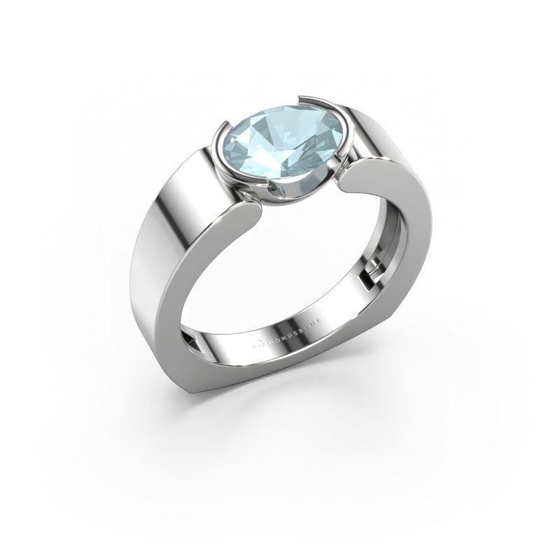 Ring Tonya 950 platina aquamarijn 8x6 mm