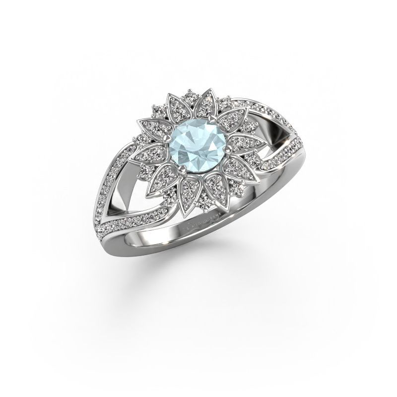 Ring Chasidy 2 585 witgoud aquamarijn 5 mm
