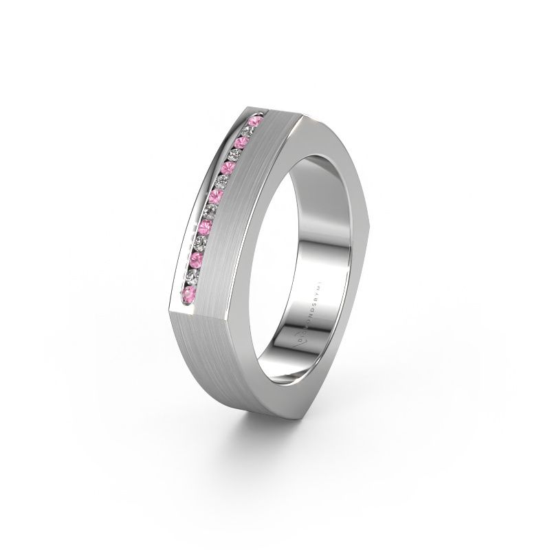 Huwelijksring WH2005L 950 platina roze saffier ±5 x 2 mm