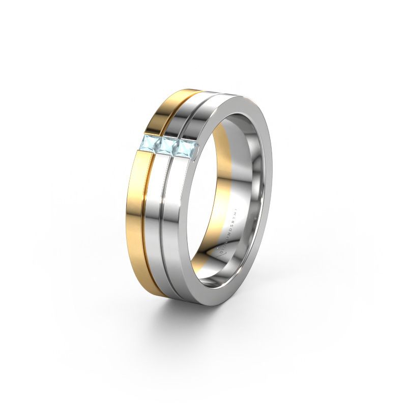 Trouwring WH0428L16BP 585 witgoud aquamarijn ±6x2 mm
