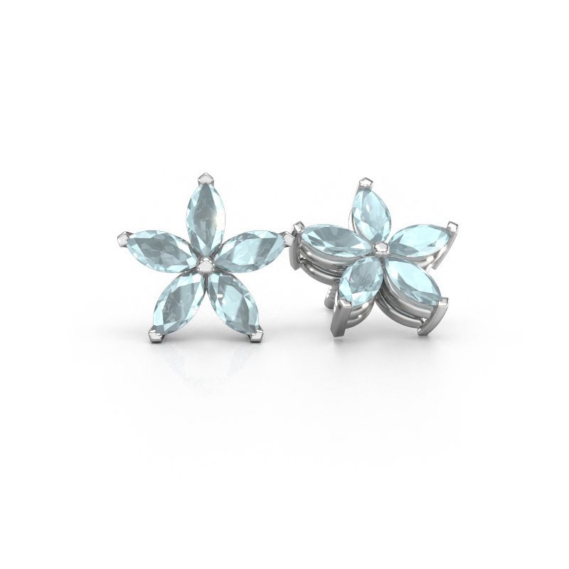 Clous d'oreilles Sylvana 585 or blanc aigue-marine 5x2.5 mm