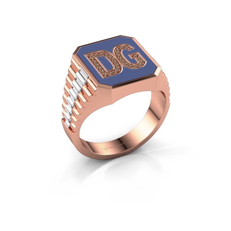 Image of Signet ring Stephan 2 585 rose gold brown diamond 0.124 crt