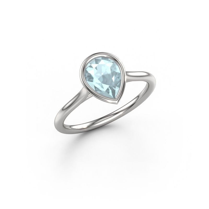 Bague de fiançailles Lavon Per 950 platine aigue-marine 8x6 mm