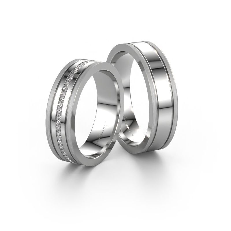 Wedding rings set WH0404LM16APM ±0.24x0.07 in 14 Carat white gold diamond 0.402 crt