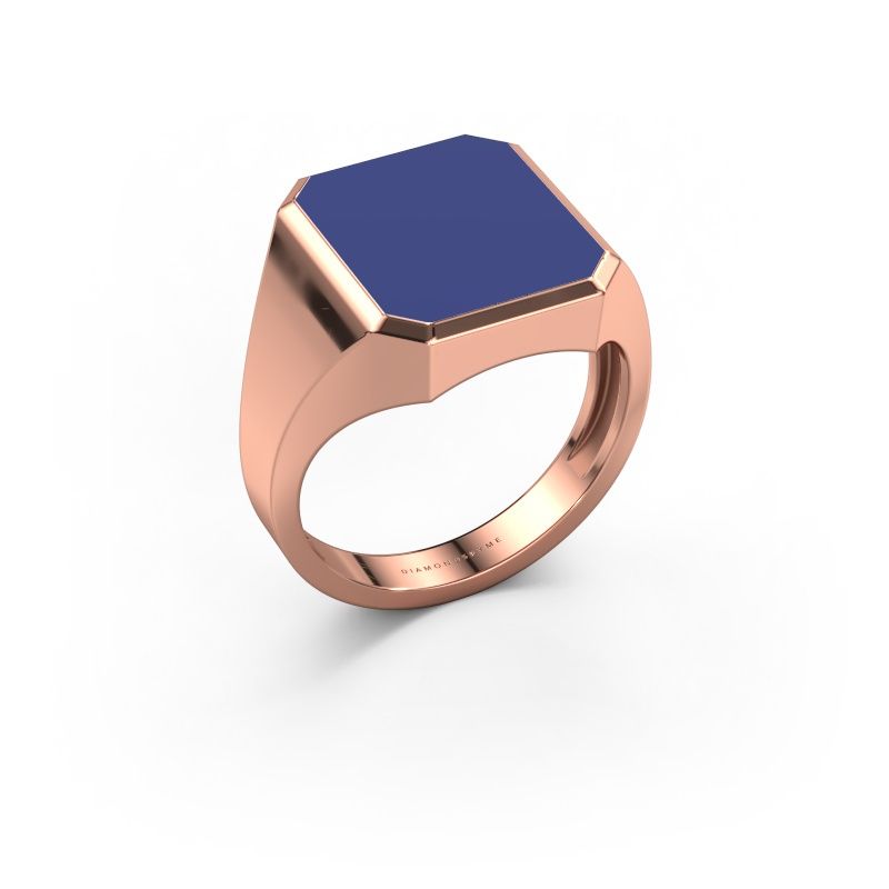 Signet ring Lars 3 light 585 rose gold blue enamel 14x12 mm