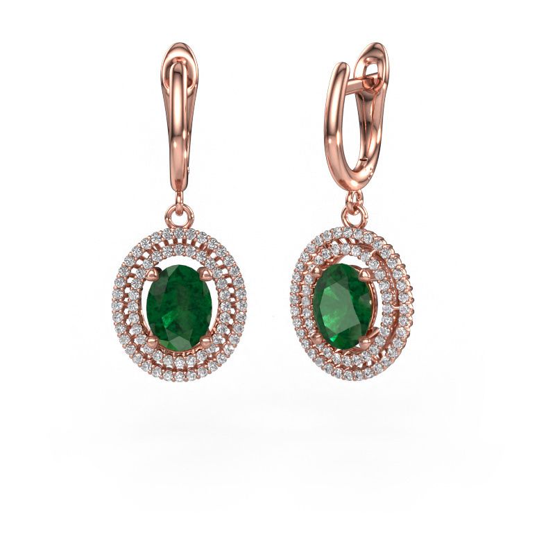 Pendants d'oreilles Karren 585 or rose emeraude 8x6 mm