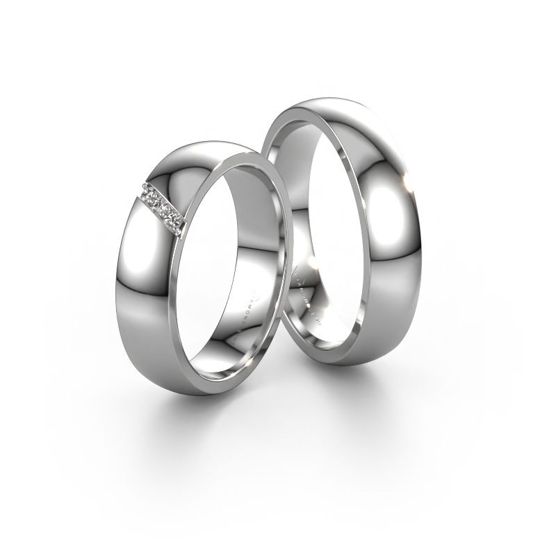 Wedding rings set WH0174LM25BP ±5 x 2 mm 14 Carat white gold diamond 0.015 crt