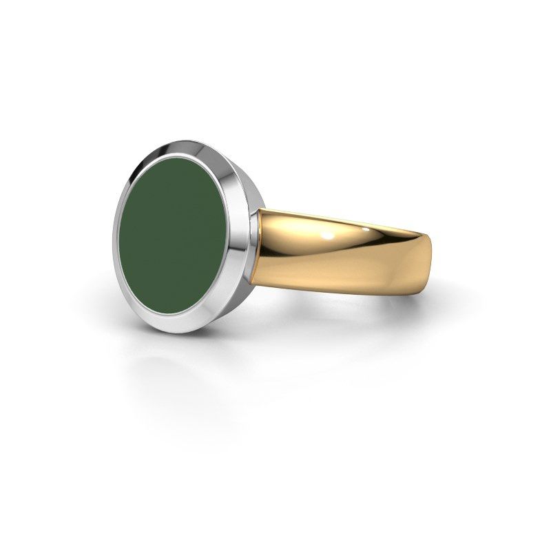 Afbeelding van Zegelring Oscar 2<br/>585 goud<br/>groene emaille 11x9 mm