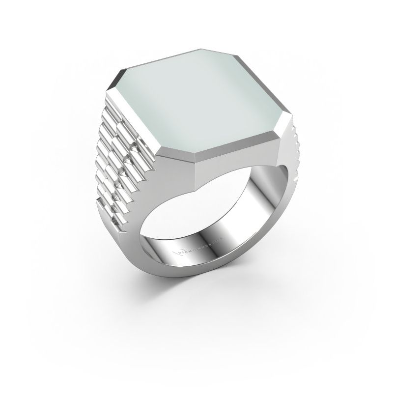 Zegelring Brent 5 950 platina groene lagensteen 18x15 mm