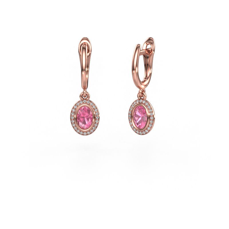 Pendants d'oreilles Noud OVL 585 or rose saphir rose 6x4 mm