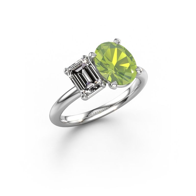 Bague de fiançailles Toi et Moi OVL-EME 950 platine péridot 9x7 mm