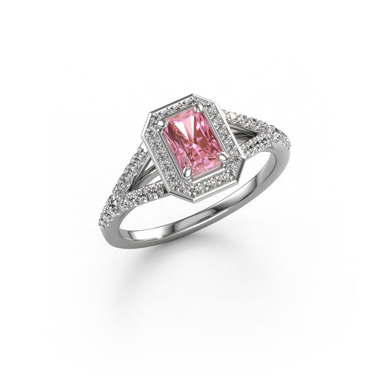 Engagement ring Pamela RAD 585 white gold pink lab grown diamond 6x4 mm