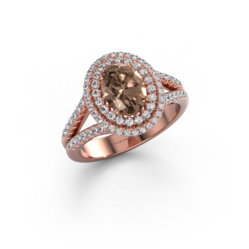 Verlovingsring Elvie OVL 585 rosé goud bruine diamant 1.635 crt