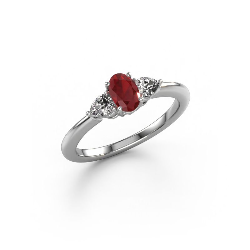 Engagement ring Chanou OVL 585 white gold ruby 7x5 mm