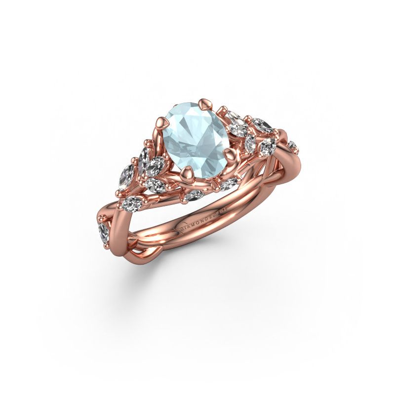 Verlovingsring Samantha OVL 585 rosé goud aquamarijn 7,5x5,5 mm