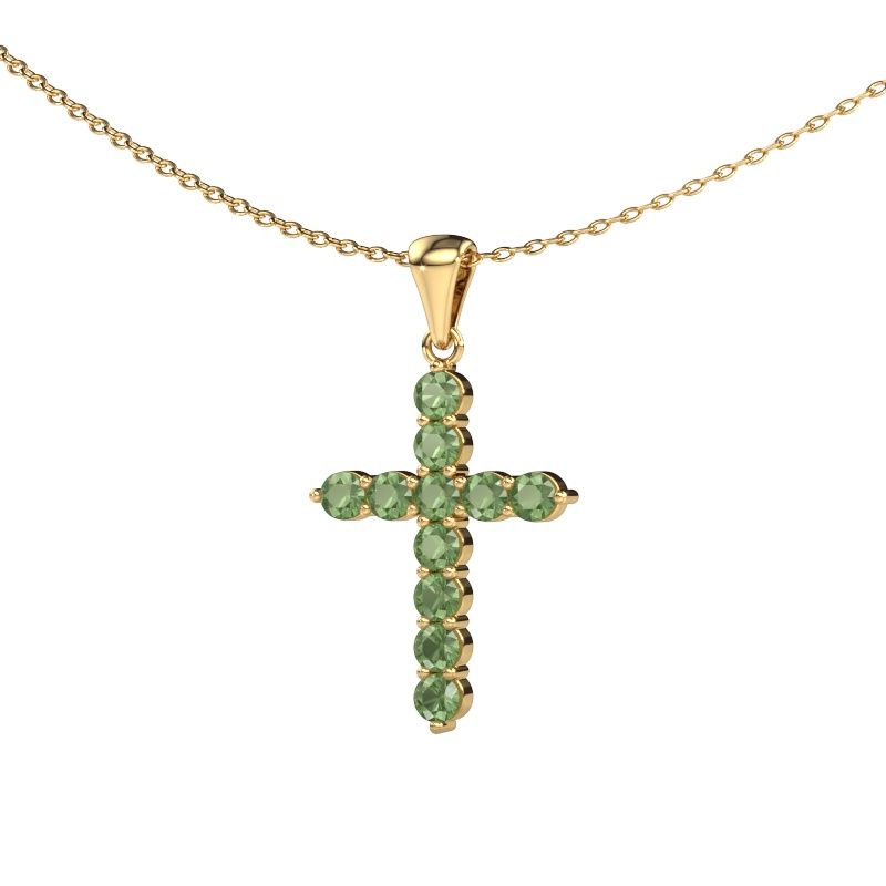 Anhänger Cross 585 Gold Turmalin grün 2.5 mm