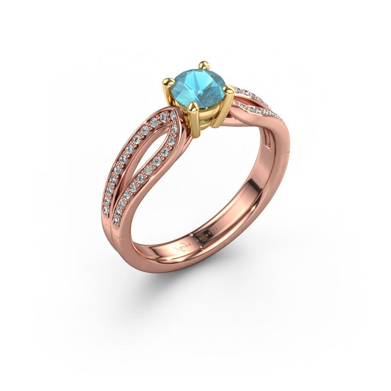 Bague de fiançailles Antonia rnd 2 585 or rose topaze bleue 5 mm