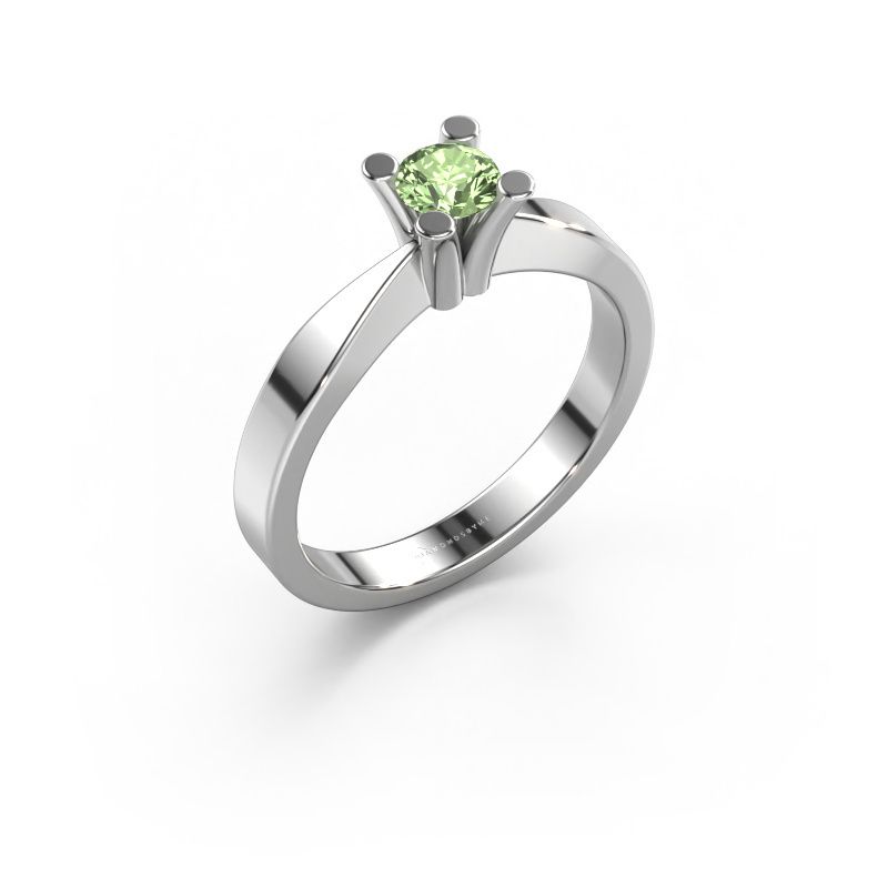 Verlovingsring Ichelle 1 585 witgoud groene lab grown diamant 4.2 mm