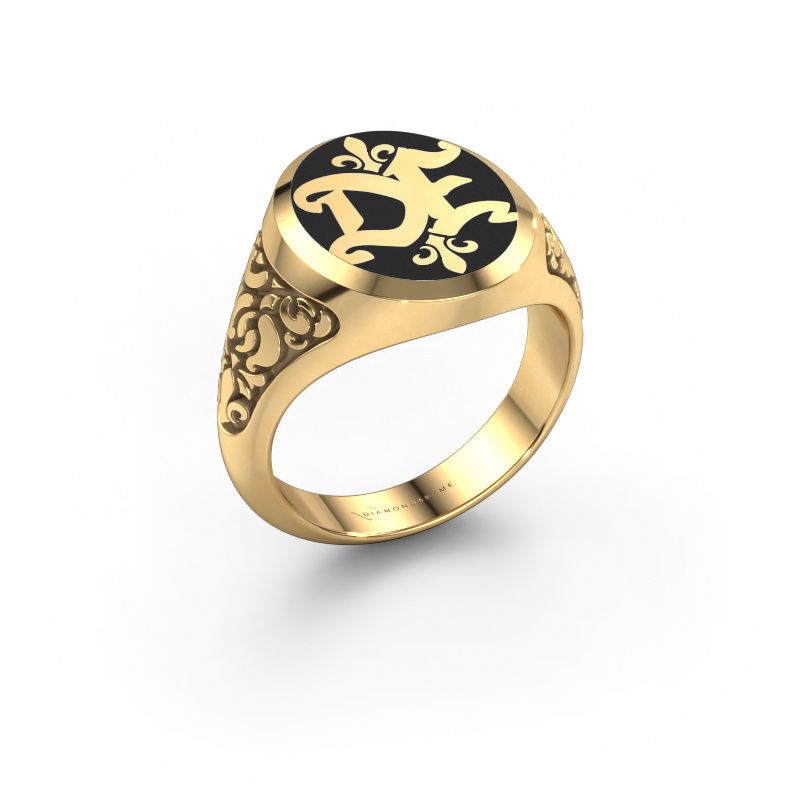 Monogramm Ring Brian Emaille 585 Gold Schwarze Emaille