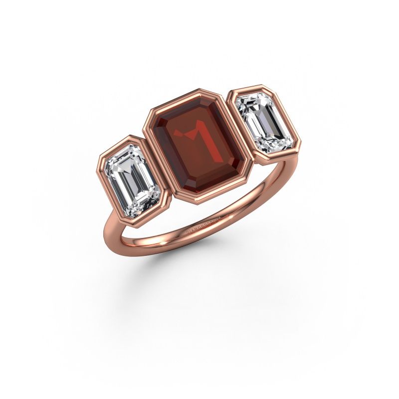 Bague de fiançailles Lavon 3 EME 585 or rose grenat 8x6 mm