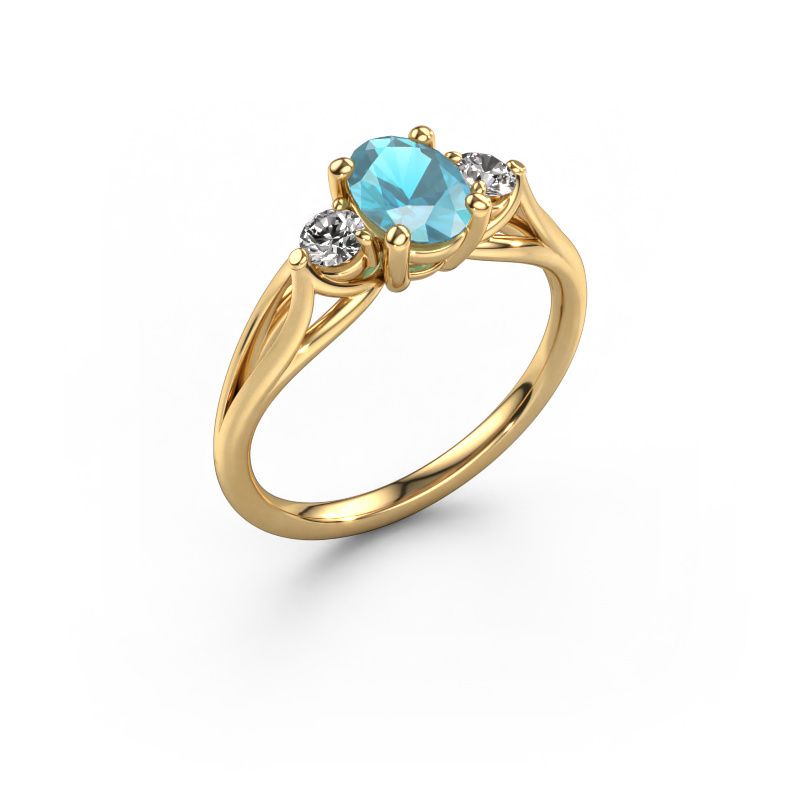 Bague de fiançailles Amie OVL 585 or jaune topaze bleue 7x5 mm