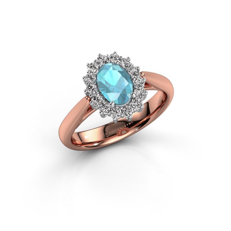 Image de Bague de fiançailles Margien 1<br/>585 or rose<br/>Topaze bleue 7x5 mm