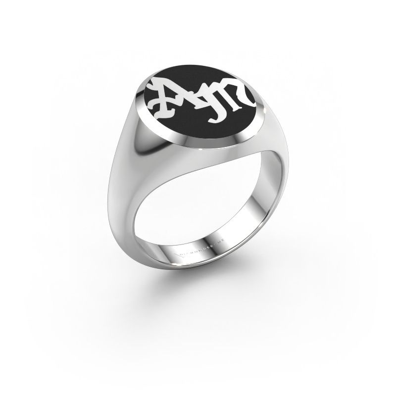 Bague monogramme Brad Emaille 585 or blanc