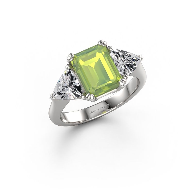 Bague de fiançailles Paula 585 or blanc péridot 9x7 mm