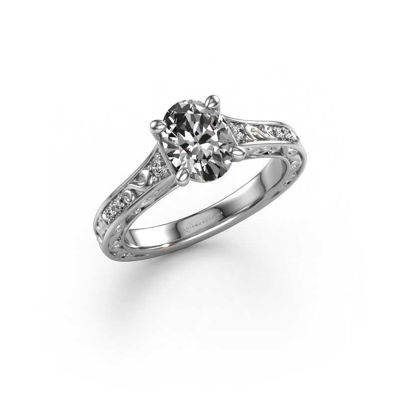 Bague de fiançailles Mallory OVL 585 or blanc zircone 8x6 mm