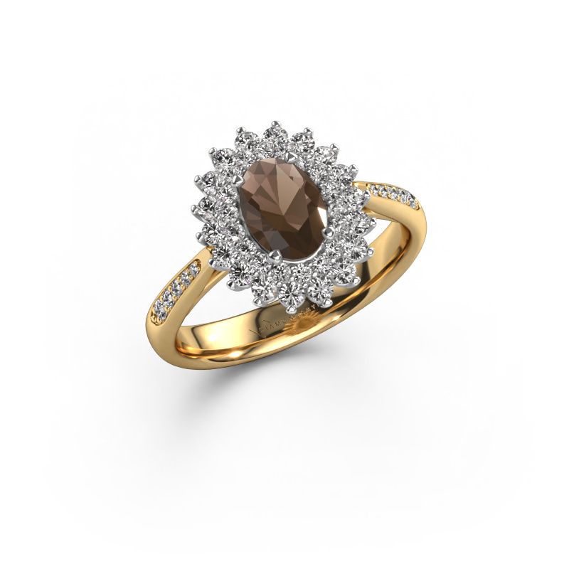 Engagement ring Alina 2 585 gold smokey quartz 7x5 mm