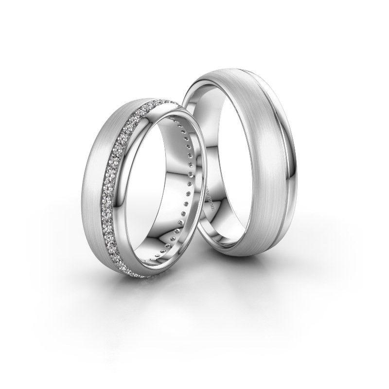 Image of Wedding rings set WH0303LM36BMP ±6x2 mm 14 Carat white gold diamond 0.01 crt