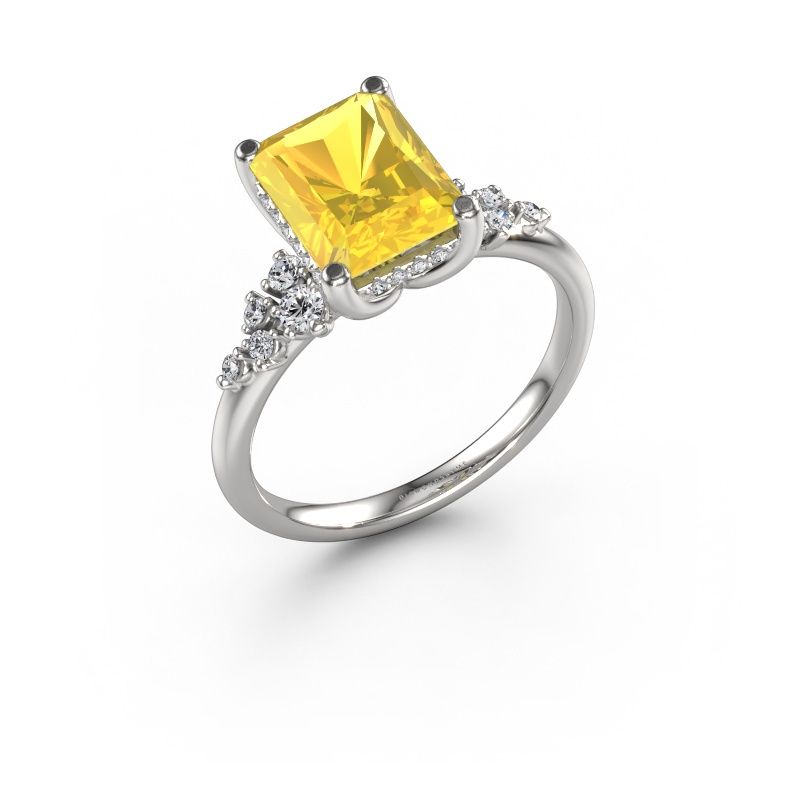 Engagement ring Emma RAD 950 platinum yellow sapphire 9x7 mm