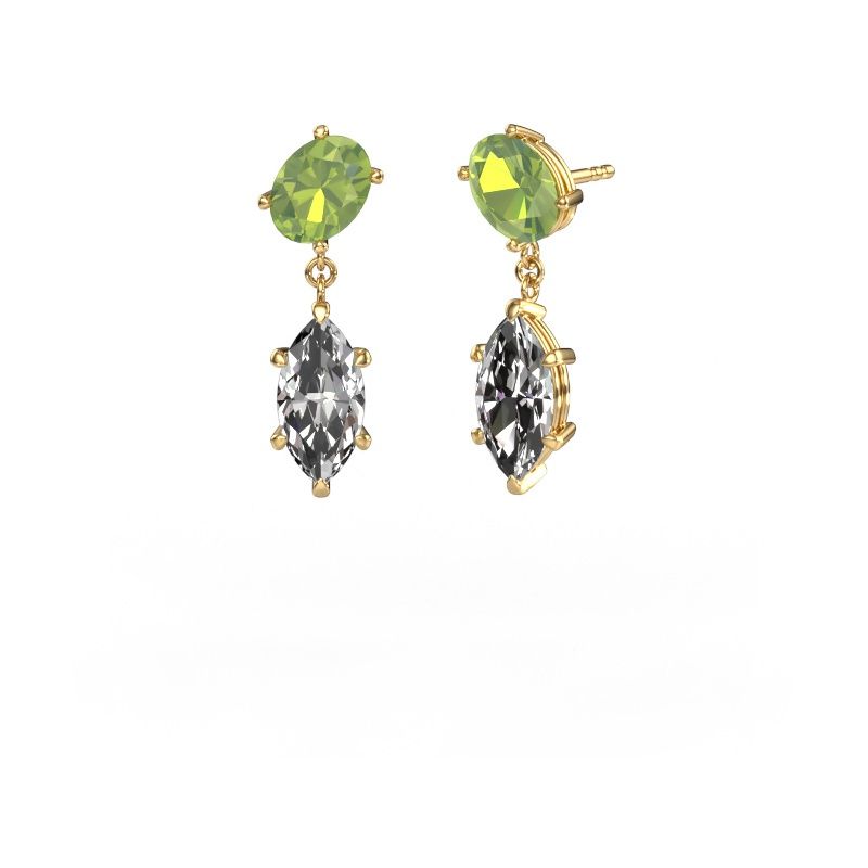Drop earrings Toi et Moi OVL-MRQ 585 gold peridot 8x6 mm