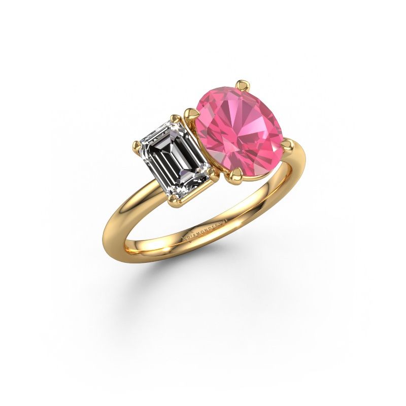 Bague de fiançailles Toi et Moi OVL-EME 585 or jaune saphir rose 9x7 mm
