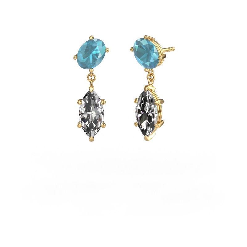 Pendants d'oreilles Toi et Moi OVL-MRQ 585 or jaune topaze bleue 8x6 mm